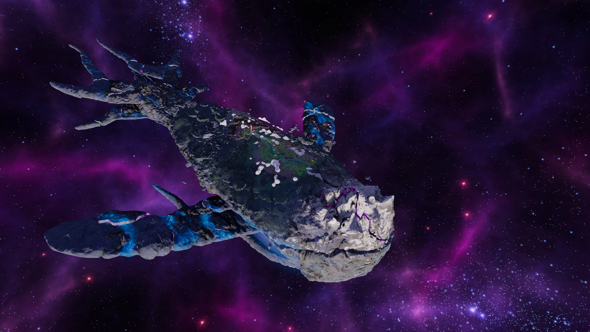Kewa carrying a settlement through space, Steam store screenshot