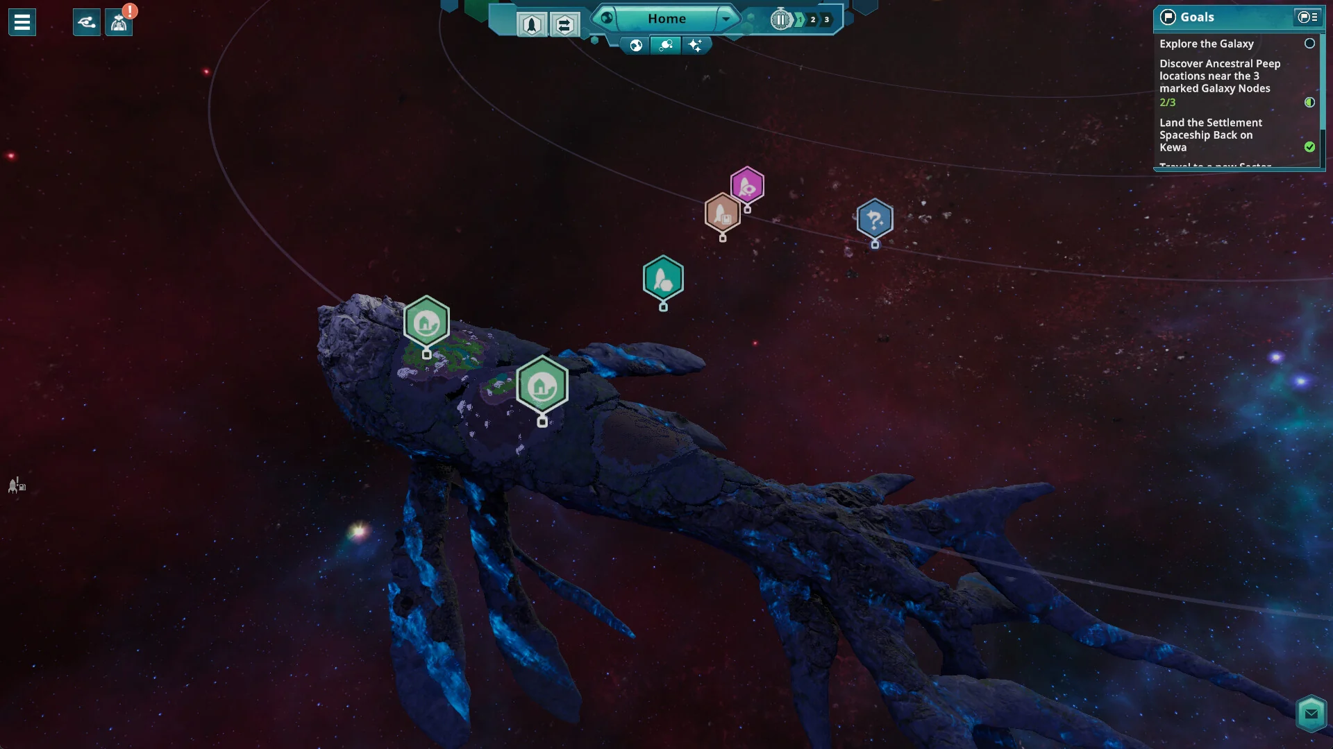 Kewa and destination markers on the galaxy map, Steam store screenshot