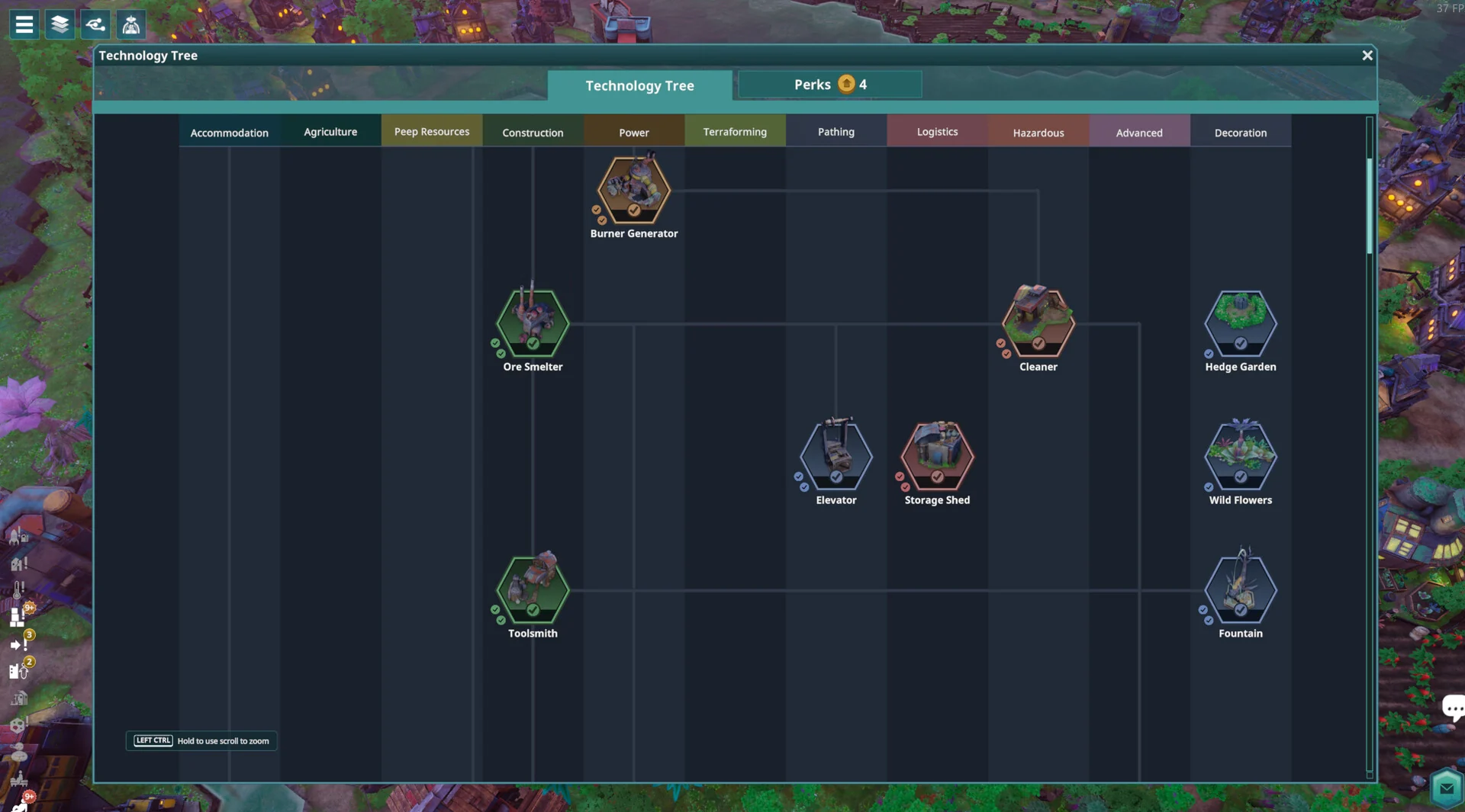 Technology tree and perk branches, Steam store screenshot